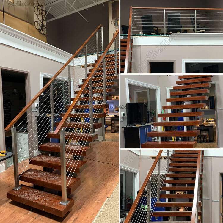 Pwd Double Railing Double Stringer Staircase With Cable Railing - staircasemanufacturer