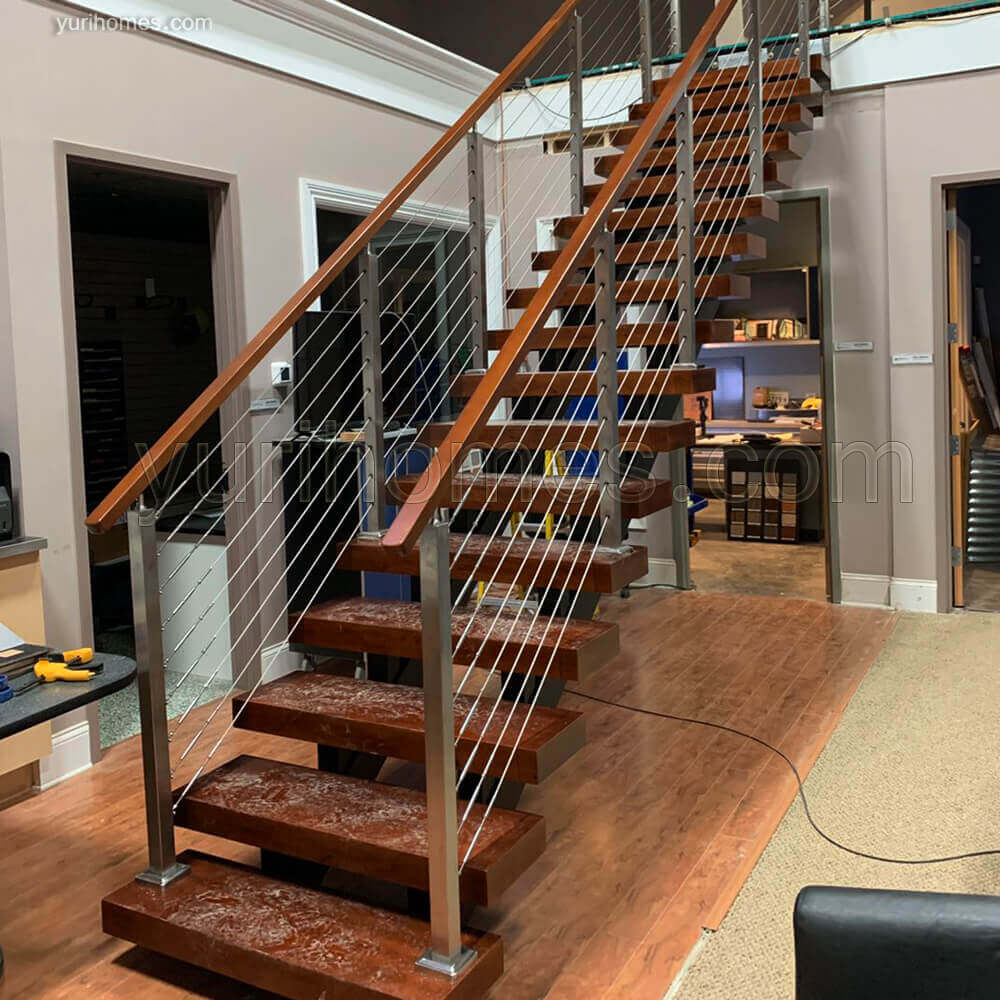 Double Stringer Staircase With Cable Railing